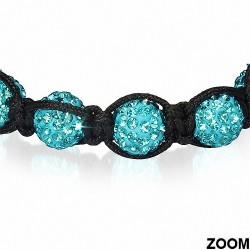 Bracelet réglable en corde hermite et 7 ballons Argil Disco Shamballa noir avec aigue-marine CZ