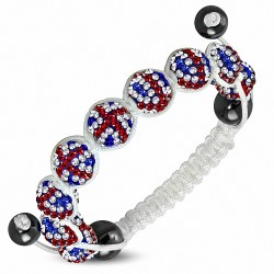 Disco Ball Shamballa avec drapeau de Royaume-Uni / Bracelet ajustable Union Jack avec CZ coloré