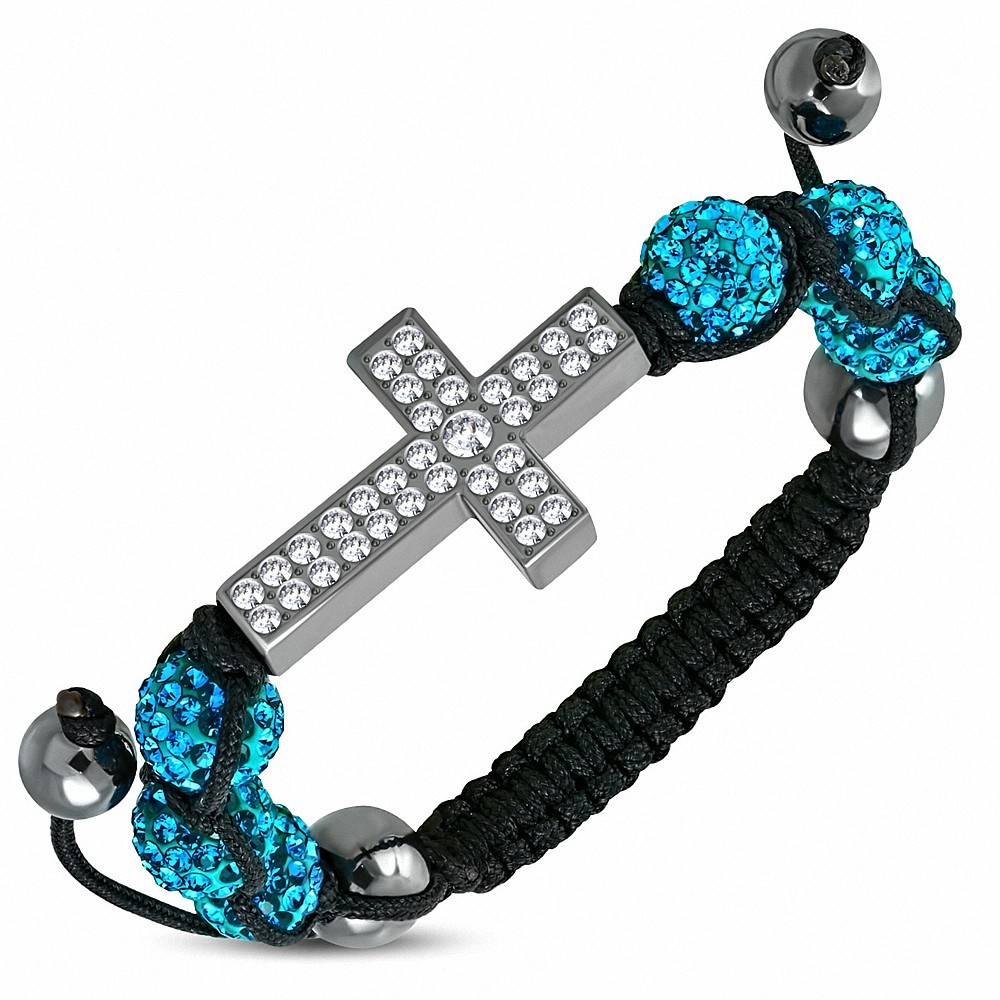 Bracelet hématite & argile disco Ball Shamballa de style latin bracelet zircon transparent et bleu