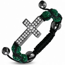 Bracelet hématite & argile disco à la mode Disco Ball Shamballa en forme de croix avec bracelet transparent et émeraude CZ