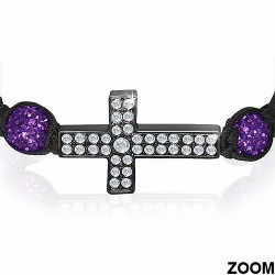 Disco Ball Shamballa de style hématite & argente bracelet ajustable croix avec améthyste et verre transparent