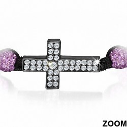 Disco Ball Shamballa  hématite & argente bracelet ajustable style montre en forme de croix avec améthyste  verre transparent