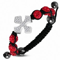 Hématite & Argil Disco Ball Shamballa Cerdanya - Bracelet ajustable en forme de montre en croix avec lumière Siam Red & Clear CZ