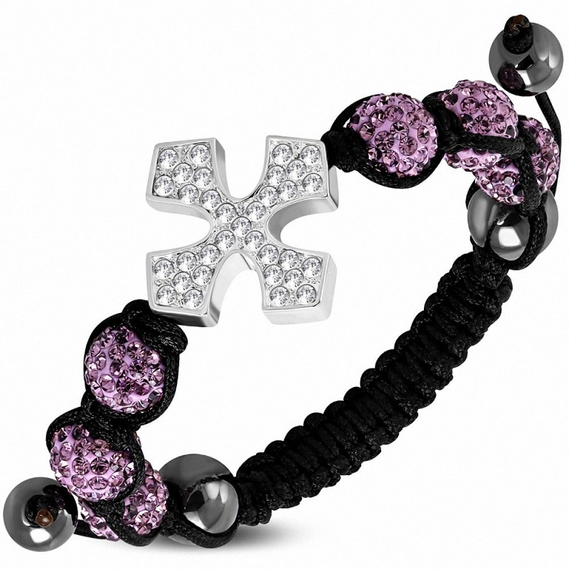 Disco Ball Shamballa Cerdanya - Bracelet ajustable de style montre avec améthyste et verre transparent