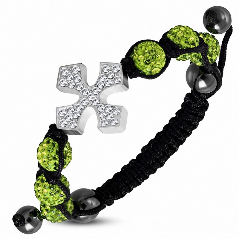 Disco Ball Shamballa Cerdanya Bracelet ajustable de style montre avec Olivine claire et CZ