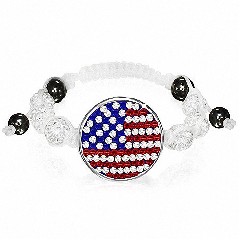 Hématite & Argil Disco Ball Shamballa Drapeau des États-Unis Bracelet réglable  Colorful CZ