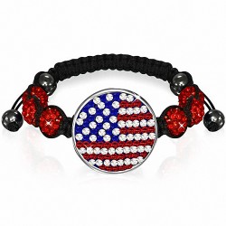 Hématite & Argil Disco Ball Shamballa Drapeau des États-Unis Bracelet réglable  zirconium