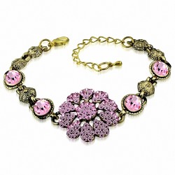 Alliage de mode ancien plaqué couleur Bali inspiré de la chaîne de prolongateur de fleur de cristal avec w Rose Rose CZ