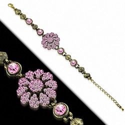 Alliage de mode ancien plaqué couleur Bali inspiré de la chaîne de prolongateur de fleur de cristal avec w Rose Rose CZ