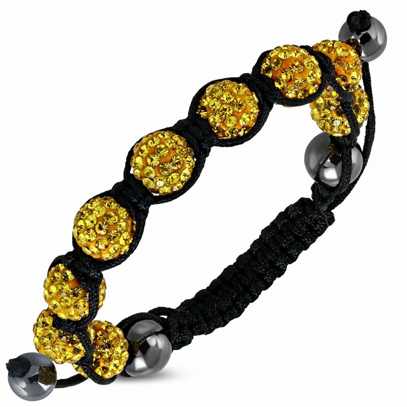 Bracelet ajustable en cordon hermite et 9 argiles Disco Ball Shamballa noir avec topaze CZ