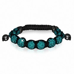 Bracelet ajustable en cordon hermite et 9 bijoux Argil Disco Shamballa noir avec zircon bleu CZ