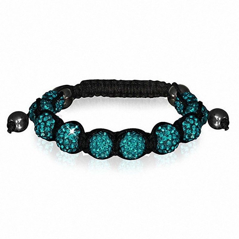 Bracelet ajustable en cordon hermite et 9 bijoux Argil Disco Shamballa noir avec zircon bleu CZ