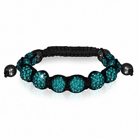 Bracelet ajustable en cordon hermite et 9 bijoux Argil Disco Shamballa noir avec zircon bleu CZ
