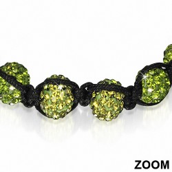 Bracelet ajustable en corde hermite et 9 ballons Argil Disco Shamballa noirs avec Olivine pâl