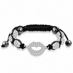 Bracelet hématite et argile disco Shamballa Sexy Lips de style montre ajustable avec CZ