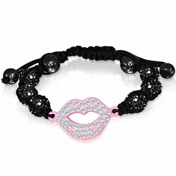 Bracelet hématite et argile disco Shaballa Sexy Lips de style montre ajustable avec Clear & Jet Black CZ