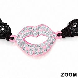 Bracelet hématite et argile disco Shaballa Sexy Lips de style montre ajustable avec Clear & Jet Black CZ