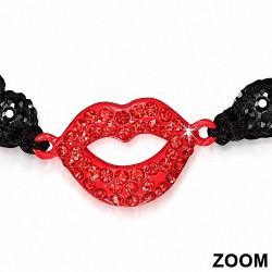 Bracelet hématite et argile disco Shamballa Sexy Lips de style montre ajustable avec noir de jais et opale de feu orange CZ