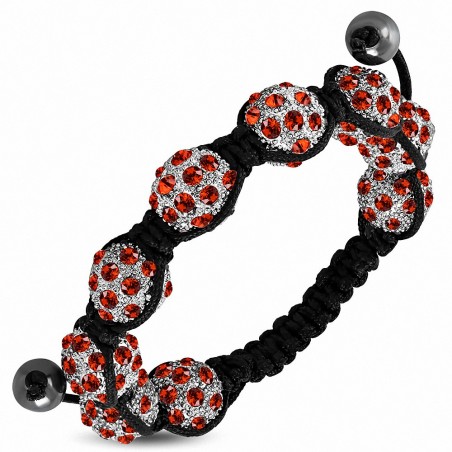 Bracelet réglable Argil Disco Ball Shamballa noir avec cordon - Orange CZ