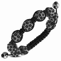 Bracelet réglable Argil Disco Ball Shamballa Noir avec Cordon et Bracelet Noir CZ