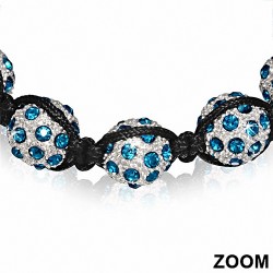 Bracelet réglable en cordon Argil Disco Ball Shamballa noir avec aigue-marine CZ