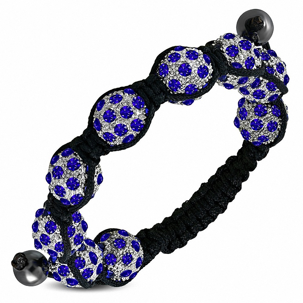 Bracelet réglable Argil Disco Ball Shamballa noir avec cordon et cordelette avec saphir bleu CZ