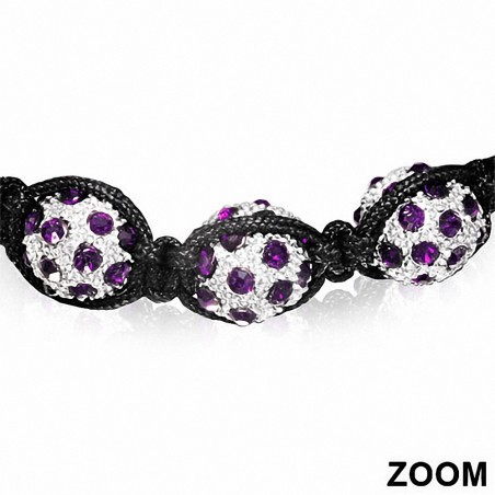 Bracelet ajustable Argil Disco Ball Shamballa Noir avec Cordon Corde et Améthyste CZ