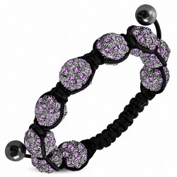 Bracelet réglable Argil Disco Ball Shamballa noir avec cordon et cordelette avec améthyste CZ