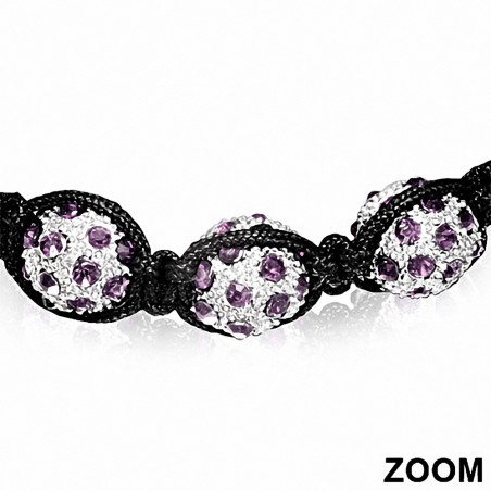 Bracelet réglable Argil Disco Ball Shamballa noir avec cordon et cordelette avec améthyste CZ