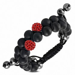 Bracelet hématite & argile disco Shamballa noir avec cordon ajustable et cordon double brin réglable avec Siam rouge CZ
