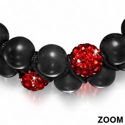 Bracelet hématite & argile disco Shamballa noir avec cordon ajustable et cordon double brin réglable avec Siam rouge CZ