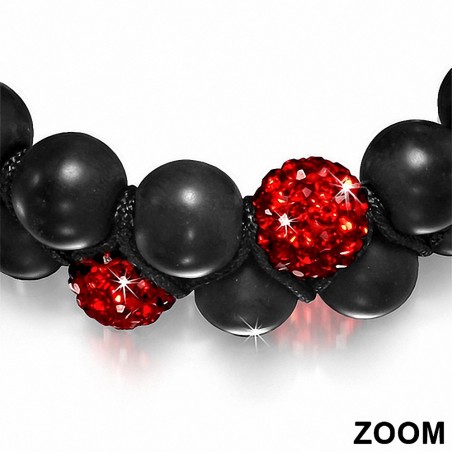 Bracelet hématite & argile disco Shamballa noir avec cordon ajustable et cordon double brin réglable avec Siam rouge CZ