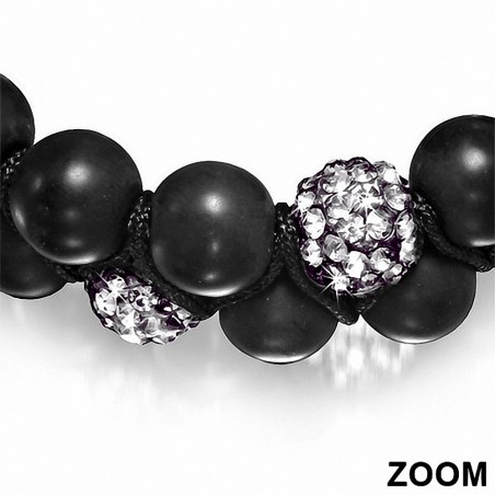 Bracelet hématite & argile disco Shamballa noir avec cordon ajustable et cordon double avec ajustement de fil de canon