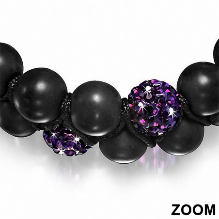 Bracelet hématite & argile disco Shamballa noir avec cordon réglable et cordon double coulisse avec améthyste CZ