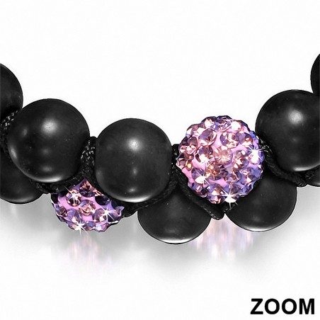 Bracelet hématite & argile disco Shamballa noir avec cordon ajustable et cordon double avec ajustement rose / rose CZ