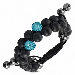 Bracelet ajustable en perles Disco Ball avec pavé de perles hématite & argil Shamballa avec zircon bleu CZ