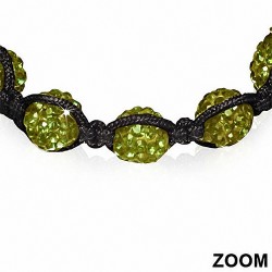 Bracelet réglable en corde hermite et 7 ballons Argil Disco Shamballa noir avec Olivine pâle CZ