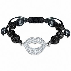 Bracelet hématite et argile disco Shaballa Sexy Lips de style montre ajustable avec transparent et noir