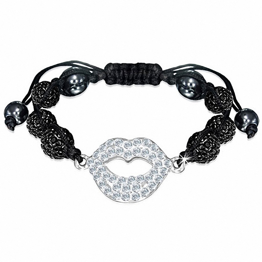 Bracelet hématite et argile disco Shaballa Sexy Lips de style montre ajustable avec transparent et noir