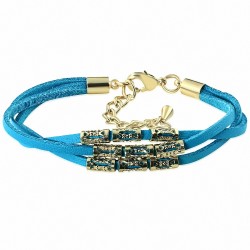 Bracelet jonc extensible à trois bandes de velours bleu inspiré de la mode en alliage doré