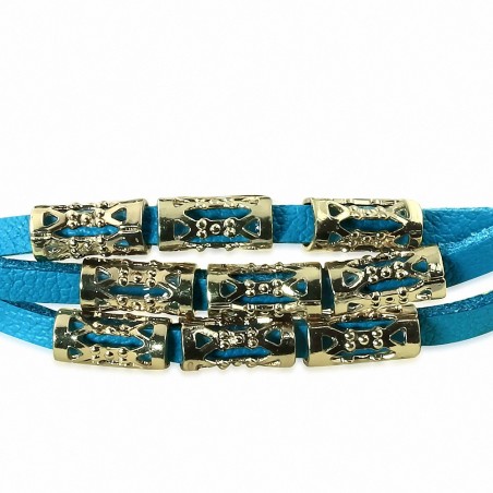 Bracelet jonc extensible à trois bandes de velours bleu inspiré de la mode en alliage doré
