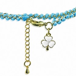 Bracelet en alliage de mode avec chaîne en alliage de couleur bleue et corde bleue à double enveloppe zirconium transparent