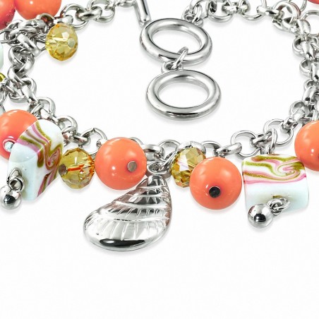 Alliage de mode fantaisie perle de verre orange rose fleur charm marin bascule Bracelet