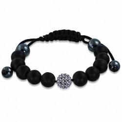 Bracelet fantaisie Shamballa avec perles Disco Ball Hematite & Argil - Gris CZ