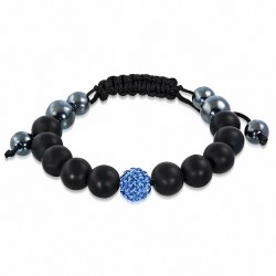 Bracelet fantaisie Shamballa avec perles saphir bleu et hématite et argil disco
