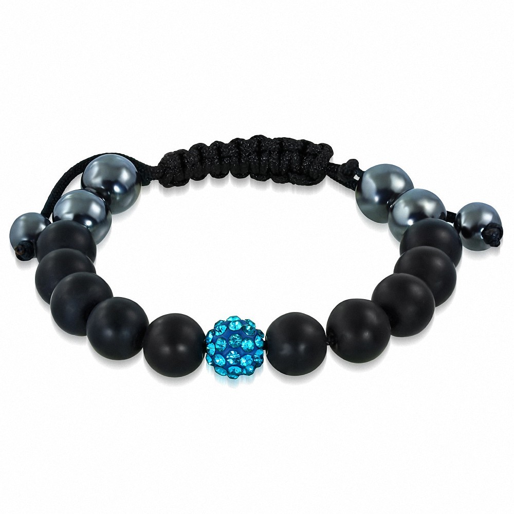 Bracelet Shamballa avec perles d'eau douce et hématite et argile Disco à pavé de perles aigue-marine CZ