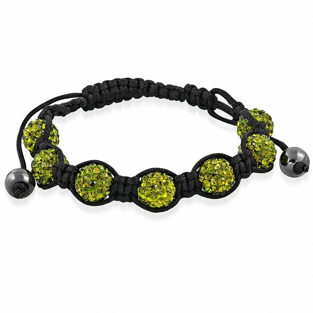 Bracelet Shamballa avec 7 perles Argil Disco Ball pavées avec Olivine CZ