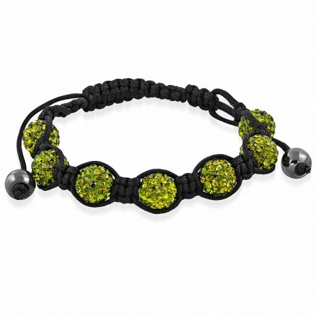 Bracelet Shamballa avec 7 perles Argil Disco Ball pavées avec Olivine CZ