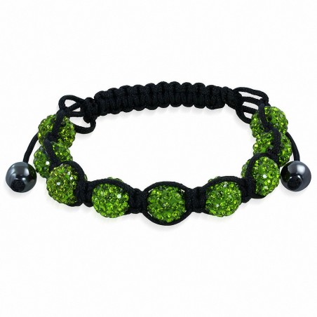 Bracelet Shamballa avec 9 perles légères Argil Disco Ball pavé avec Olivine CZ