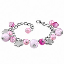 Alliage de mode rose perle verre perle boule larme fleur lien bracelet de chaîne